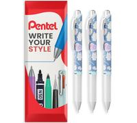 Pentel EnerGel BLN75 - Bolígrafos retráctiles de tinta de gel, punta de 0,5 mm, edición limitada Kawaii Onomatopoeia, tinta negra, diseño de barril Kira-Kira, paquete de 3 unidades, en paquete de