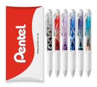 Pentel EnerGel - Bolígrafo retráctil de tinta de gel BLN75 con punta de 0,5 mm, edición limitada Edo Kiriko, tinta negra, gama completa de 6 diseños, en embalaje de almohada