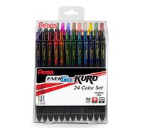 Pentel EnerGel Kuro - Bolígrafo de gel líquido, línea media de 0,7 mm, barril de goma, 24 colores de tinta surtidos