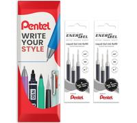 Pentel Energel - Recambio de punta metálica de 0,7 mm LR7, BL77, BL57, BL37, en sobre y caja de regalo, 6 unidades (negro)