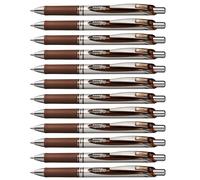Pentel EnerGel RTX Retractable Liquid Gel Pen (0.7mm) Metal Tip Medium Line Brown Ink 12 pack (BL77-E)