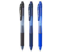 Pentel EnerGel X BL107 - Bolígrafo retráctil de tinta de gel líquido, 0,7 mm, 84% reciclado, negro, azul, azul marino, paquete de 3