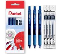 Pentel Energel X BL107 - Bolígrafos retráctiles de gel (punta de 0,7 mm, 3 unidades, 3 recambios, en caja de regalo, tinta azul marino)