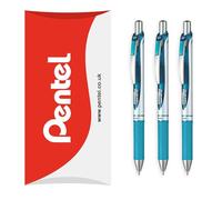 Pentel EnerGel XM BL77 - Bolígrafo retráctil de tinta de gel líquido - 0,7 mm - 54% reciclado - En embalaje tipo almohada - Paquete de 3 - Turquesa