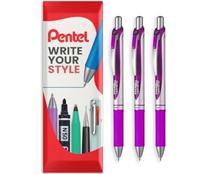 Pentel Energel XM BL77 - Retráctil Liquid Gel Pluma de Tinta - 0.7mm - 54% Reciclada - Magenta - Paquete De 3