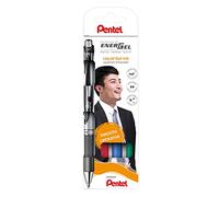 Pentel - Estuche de 4 unidades de bolígrafo Energel retráctil con punta de bola. Escritura en color negro, rojo, azul y verde (BL77-4)