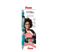 Pentel - Estuche de 4 unidades del bolígrafo Energel retráctil con mecanismo de presión y punta de bola, Variedad de colores, (turquesa, rosa coral y lila).