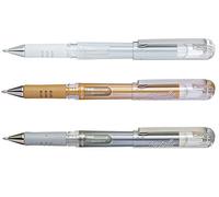 Pentel Grip gel híbrido DX K230 Paquete de 3.3 Rollerball gel Bolígrafos Metálico Oro y Plata 1 mm Blanco