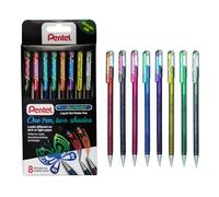 Hybrid Dual Metallic de Pentel - Caja de 8 Boligrafos Roller Gel de Colores brillantes para colorear y decorar con purpurina