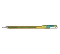 Pentel Hybrid Dual Metallic K110, tinta de gel metálica, 12 unidades, color verde metálico y amarillo