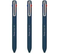 Pentel iZee - Bolígrafo de 4 colores, barril azul profundo, tinta multitinta, tinta negra, azul, roja y verde, paquete de 3