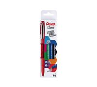 Pentel iZee BX460 - Lote de 4 bolígrafos con tapa y clip de metal, punta ancha, 1 mm, color negro, rojo, azul y verde