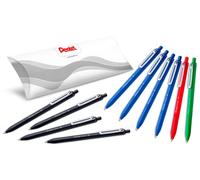 Pentel iZee BX470 - Bolígrafo retráctil (tinta de baja viscosidad, punta ancha, 1 mm, paquete de 10 bolígrafos, color negro x4, rojo x1, azul x4, verde x1