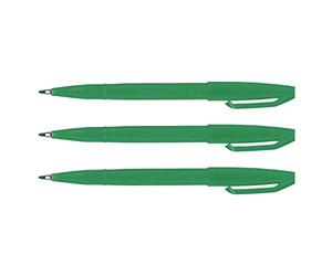 Pentel - Juego de 3 bolígrafos fieltro Sign Pen S 520, verde