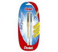 Pentel K118 2 unidades, tinta de gel Bolígrafos de punta rodante (punta media, metalizado Oro y Plata