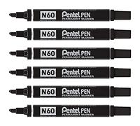PENTEL Lote de 6 rotuladores permanentes N60 cuerpo aluminio punta biselada, color negro