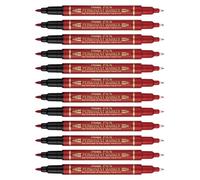 Pentel - Marcador permanente con dos puntas. Color rojo. - Pack de 12