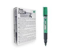 Pentel - Marcador permanente Paint Marker. Máxima opacidad y permanencia en casi todas las superficies. Tinta en color verde. - Pack de 12