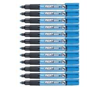 Pentel - Marcador permanente Paint Marker. Máxima opacidad y permanencia en casi todas las superficies. Tinta en color azul claro. - Pack de 12