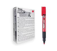 Pentel - Marcador permanente Paint Marker. Máxima opacidad y permanencia en casi todas las superficies. Tinta en color rojo. - Pack de 12
