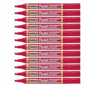 Pentel - Marcador permanente punta biselada apto para casi todas las superficies. Color rojo - Pack de 12