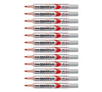Pentel Maxiflo - Lote de 12 rotuladores para pizarra blanca (punta mediana, tinta líquida), color rojo, paquete de 12 unidades