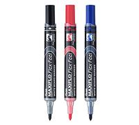 Pentel MWL5SBF Maxiflo Flex-Feel Marcador de pizarra blanca con punta flexible, juego de 3 unidades (negro, rojo, azul)