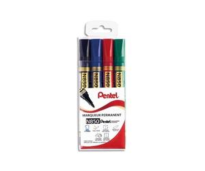 Pentel N850/4 - Estuche de 4 rotuladores permanentes, punta cónica, media negro/rojo/azul/verde