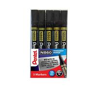 Pentel N860 - Rotulador permanente (5 unidades), color negro
