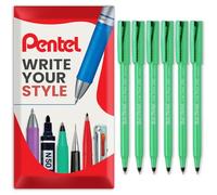 Pentel Negro R50 Punta Redonda Bolígrafo Rotuladores Finos 0.8mm Acolchados Punta de Pluma 0.4mm Anchura Línea 77% Reciclada (Paquete de 6)