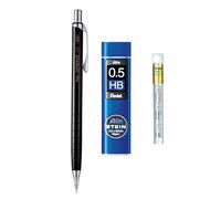 Pentel Orenz - Portaminas de 0,5 mm, barril negro + minas de recambio Ain Stein de 0,5 mm HB + gomas de borrar de recambio
