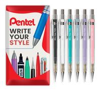 Pentel P200 - Juego de 6 portaminas multicolor | Dibujo técnico preciso recargable de 0,5 mm para bocetos y escritura