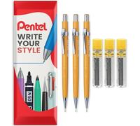 Pentel P200 Series Portaminas Automáticos - Mina HB - 3 lápices + 3 tubos de minas de recambio - En embalaje de almohada (P209 (0,9 mm)