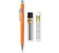 Pentel P205-97C - Portaminas automáticas, gama floral pastel, individual + 12 minas de recambio HB de alto polímero de 0,5 mm + tubo de recambio de borrador Z2-1N, tubo de 4 (naranja fluorescente)