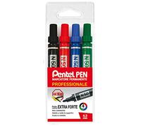 Pentel Pen N50 Marcador permanente punta cónica bolsillo 4 unidades colores surtidos (negro, rojo, azul, verde)