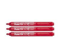 PENTEL PENTEL PEN NXS15 - Lote de 3 marcadores permanentes retráctiles, color rojo