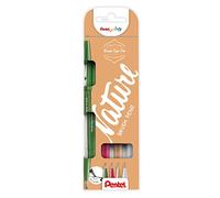 Pentel Pincel The Nature Brushes SES15N - Estuche que Contiene 4 Unidades de Pinceles Disponibles en Diferentes Colores, Perfecto para Utilizar en Colegios
