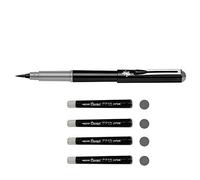 Pentel Pocket Brush GFKPN - Fudepen, tinta pigmentada, para caligrafía, bocetos, dibujos, gris + 4 cartuchos