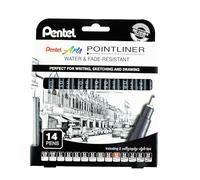 Pentel Pointliner Pigment Liner - Bolígrafo de punta fina para dibujo técnico S20P, 0,03 mm a 3,0 mm, tinta negra, sepia, sangría y gris, paquete de 14