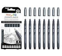 Pentel Pointliner Pigment Liner - Bolígrafo de punta fina para dibujo técnico S20P, 0,03 mm, 0,05 mm, 0,1 mm, 0,2 mm, 0,3 mm, 0,4 mm, 0,5 mm, 0,8 mm, tinta negra, paquete de 8