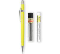 Pentel Portaminas automáticas P205-97C - Rango fluorescente - Individual + 12 minas de recambio HB de alto polímero de 0,5 mm + tubo de recambio de borrador Z2-1N (amarillo fluorescente)