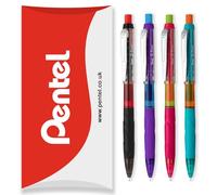Pentel Q-Erase - Portaminas con goma de borrar retráctil, 0,5 mm, grado HB, barriles negros, violetas, rosas y azules, paquete de 4 unidades, en embalaje de almohada