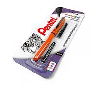 Pentel Recargable de Bolsillo Pluma de Pincel - con Tinta Negra Cartuchos - Naranja Barril