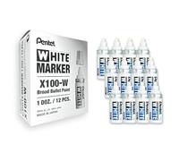 Pentel Rotulador Permanente Valve-Controlled Punta Redonda Ancha 6mm Blanco Ref X100W [Paquete de 12]