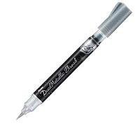 Pentel - Rotulador pincel con pulsador trasero y de tinta brillante, Color plata.