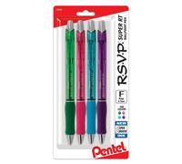 Pentel RSVP Super RT Ballpoint Pen 0.7mm Fine Line Assorted Ink DPSV 4-pk - BX477BP4M1