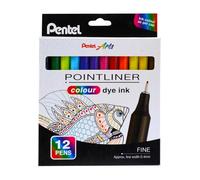 Pentel S40 Pointliner - Bolígrafo de escritura fina con tinta de tinte de color, línea de 0,4 mm, colores surtidos (12 unidades)