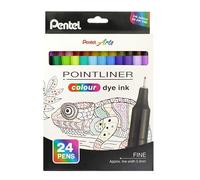Pentel S40 Pointliner - Bolígrafo de escritura fina con tinta de tinte de color, línea de 0,4 mm, colores surtidos (24 unidades)