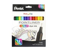 Pentel S40 Pointliner - Bolígrafo de escritura fina con tinta de tinte de color, línea de 0,4 mm, colores surtidos (12 unidades)