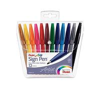 Pentel S520, surtido variado de rotuladores de punta de fibra de colores (plumín de 2 mm, 1 mm de ancho de línea, 12 bolígrafos, color negro, rojo, azul, verde, marrón, naranja, amarillo, gris, rosa, azul cielo, violeta y amarillo oscuro)